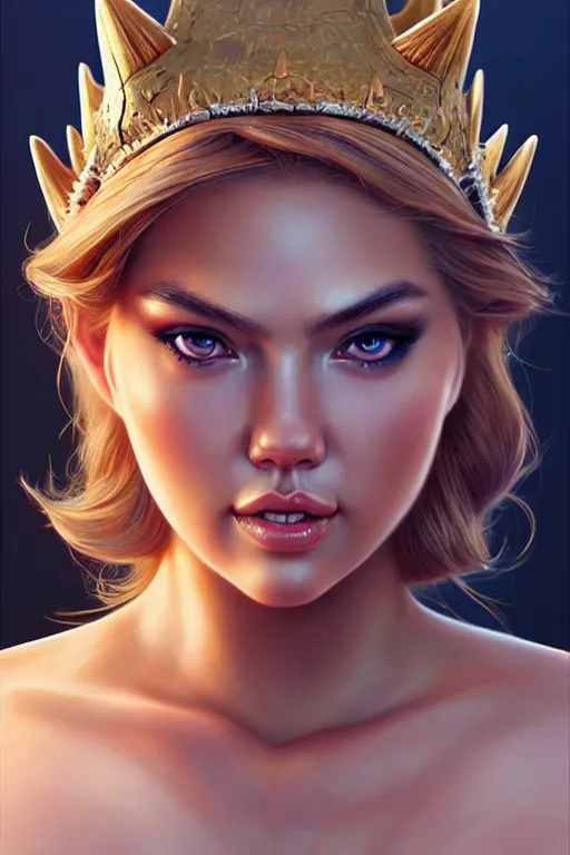 Prompt: hyper-realistic, gorgeous!!! woman resembling kate upton as bowsette, elegant, warrior princess, intricate, highly detailed, artstation, digital painting, smooth, concept art, illustration, character design, sharp focus, art by artgerm & JeeHyung lee & WLOP