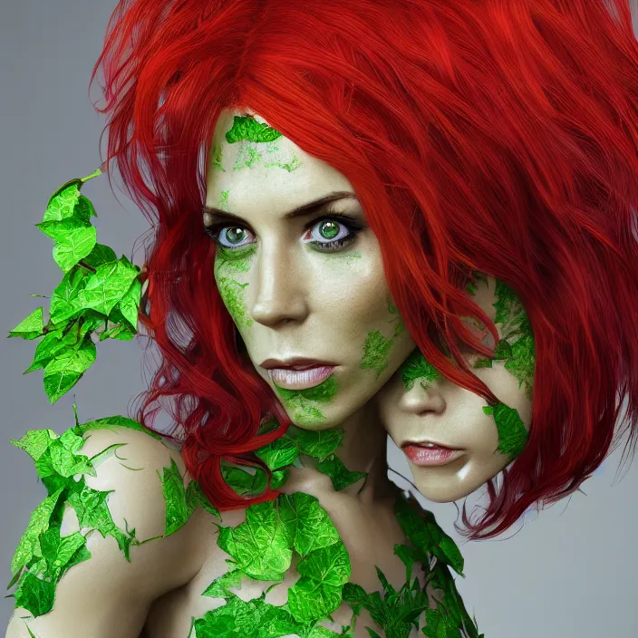 Image similar to portrait of Melanie C as a Poison Ivy. intricate artwork. by wlop, octane render, trending on artstation, very coherent symmetrical artwork. cinematic, hyper realism, high detail, octane render, 8k