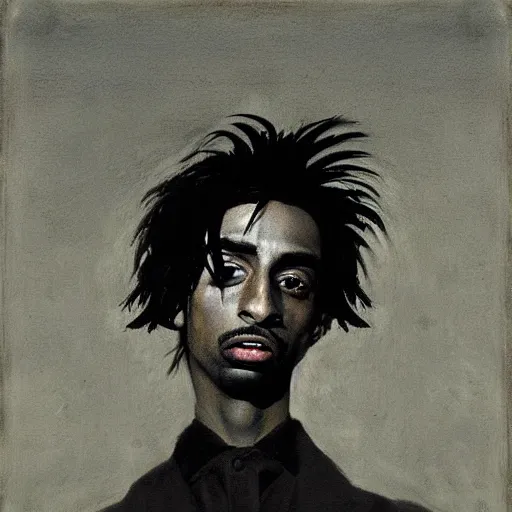 Image similar to a portrait of Playboi Carti in the style of Francisco Goya, dark, creepy, high contrast, nihilistic