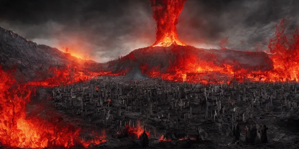 Image similar to dante's inferno, dark style movie, photoreal, imax, hyper realisme, volume light