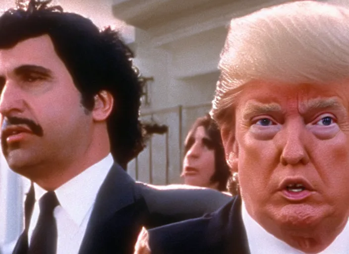 Prompt: film still of Donald Trump as Sonny in Dog Day Afternoon