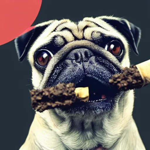 Image similar to pug with a rolled up spliff in its mouth with smoke, photo realistic, dslr camera