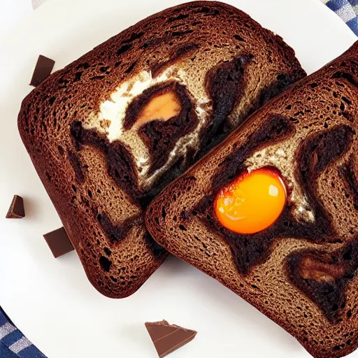 Prompt: chocolate bread with fried egg