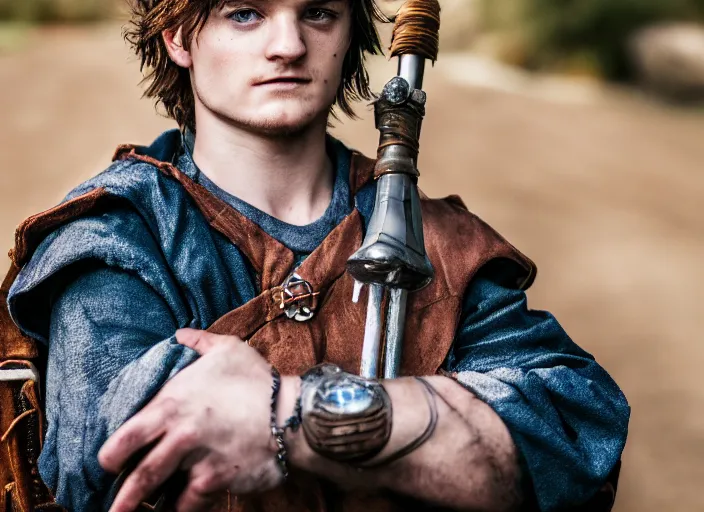 Image similar to portrait photo still of real life chrono trigger character crono played by josh hutcherson, 8 k, 8 5 mm f 1. 8