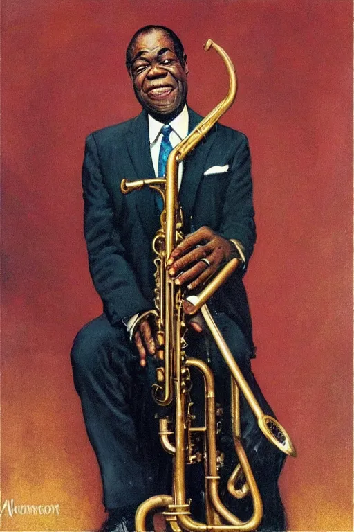 Image similar to “portrait of Louis Armstrong, by Norman Rockwell”