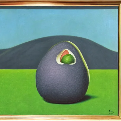 Prompt: surrealistic avocado on toast by renee magritte, oil on canvas