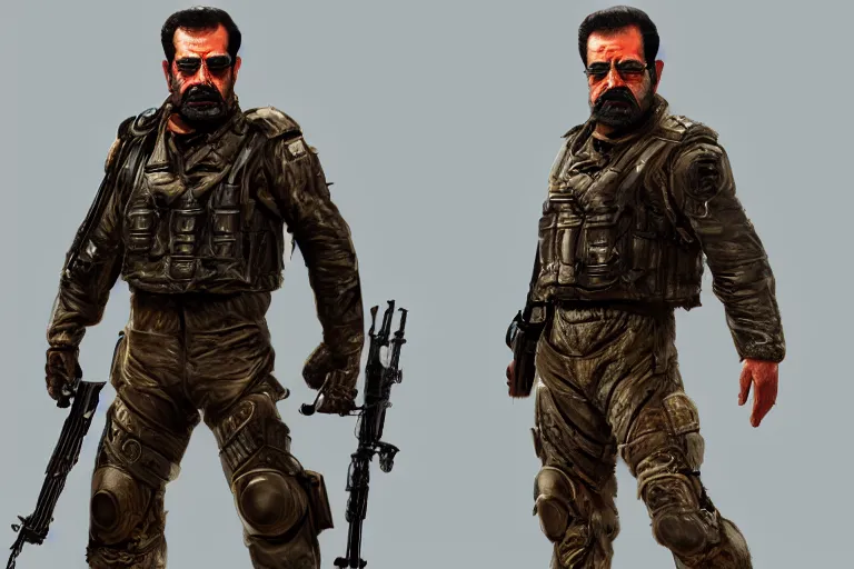 Image similar to saddam hussein as t - 8 0 0, unreal engine, concept art, artstation, highly detailed render