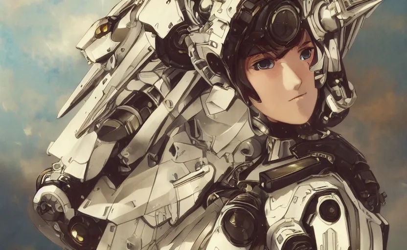 Image similar to mechanized valkyrie, anime style, konami mecha musume, vintage clothing, spread wings, short hair, hair down, symmetrical facial features, from arknights, hyper realistic, 4 k, rule of thirds, extreme detail, detailed drawing, trending artstation, hd, d & d, realistic lighting, by alphonse mucha, greg rutkowski