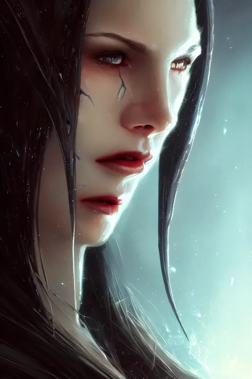 Prompt: attractive female alien - vampire, close - up portrait, intricate, elegant, volumetric lighting, scenery, digital painting, highly detailed, artstation, sharp focus, illustration, concept art, luis rollo, ruan jia, steve mccurry, john berkey