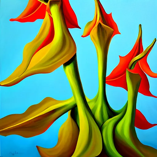 Prompt: oil painting of brugmansia flowers