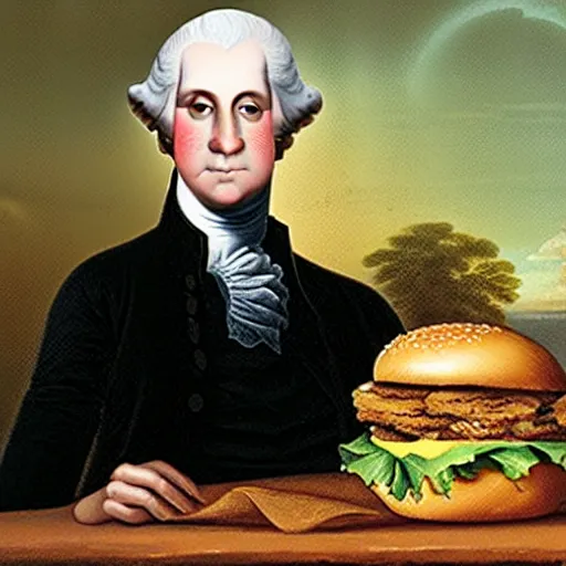 Prompt: George Washington eating a burger