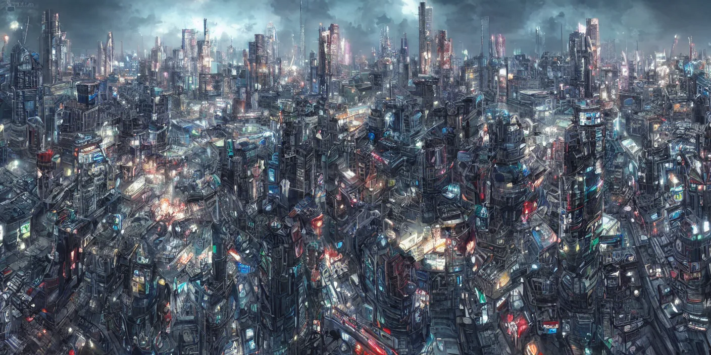 Prompt: london city skyline cyberpunk, hyper detailed, concept art, award winning concept art
