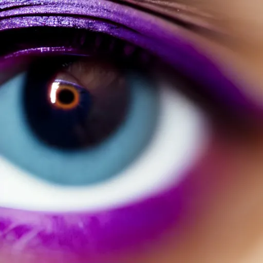 Prompt: close up photo of beautiful purple eye. 8k.