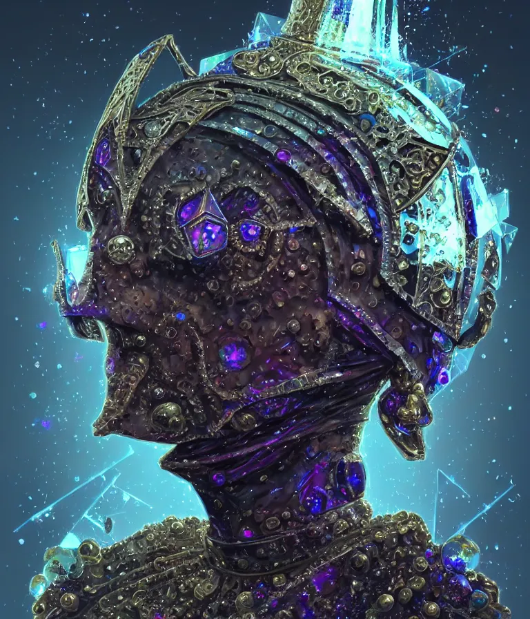 Image similar to front!!! shot of a court jester!!! character, mesmerizing fractal hypercubes, platinum cracked, dark holography!!!, future, metallic galactic, crystalline edges, polygonal, elegant, highly detailed, centered, (((artstation, concept art, jagged, sharp focus, artgerm, Tomasz Alen Kopera, Peter Mohrbacher, donato giancola, Joseph Christian Leyendecker, WLOP, Boris Vallejo))), ((raytracing)), mugshot!!!!!, ugly!!!!!!, octane render, nvidia raytracing demo, octane render, nvidia raytracing demo, octane render, nvidia raytracing demo, 8K