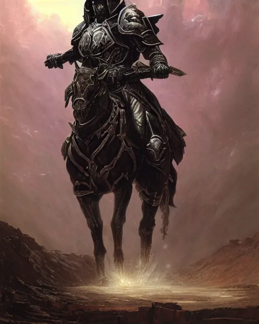 Image similar to a heavily armoured death knight by Thomas Cole and Wayne Barlowe