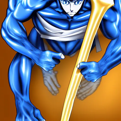 Image similar to four handed muscular man, blue skin, swords in hands, anime HD, anime,