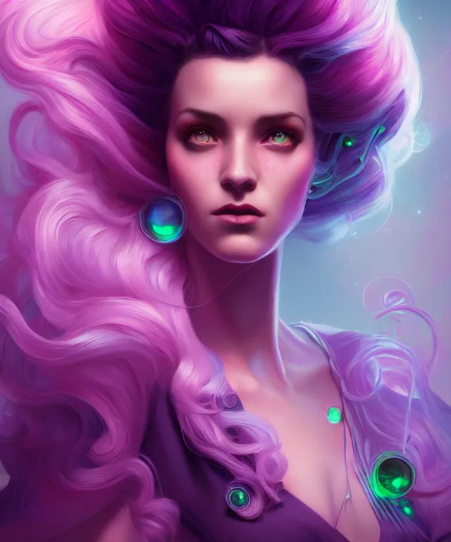 Prompt: retro movie poster by charlie bowater and anna dittmann and artgerm and clemens ascher, intricate, elegant, purple and green and pink mist, highly detailed, dramatic lighting, sharp focus, octane render, trending on artstation, artstationhd, artstationhq, unreal engine, 4 k, 8 k