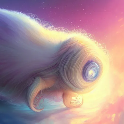 Prompt: the beautiful androgynous young tardigrade sun god tardigrade, very very long fluffy curly blond hair, pale white skin, 1 5 0 4, by sakimichan and rossdraws, 4 k digital painting, artstation cgsociety