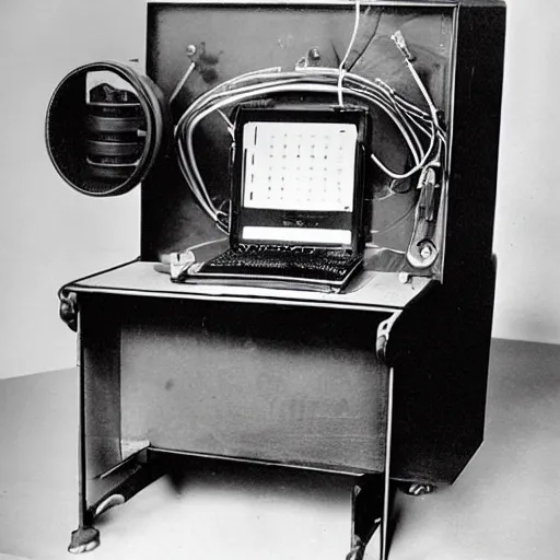 Image similar to 1 8 0 0's desktop computer prototype made by nikola tesla