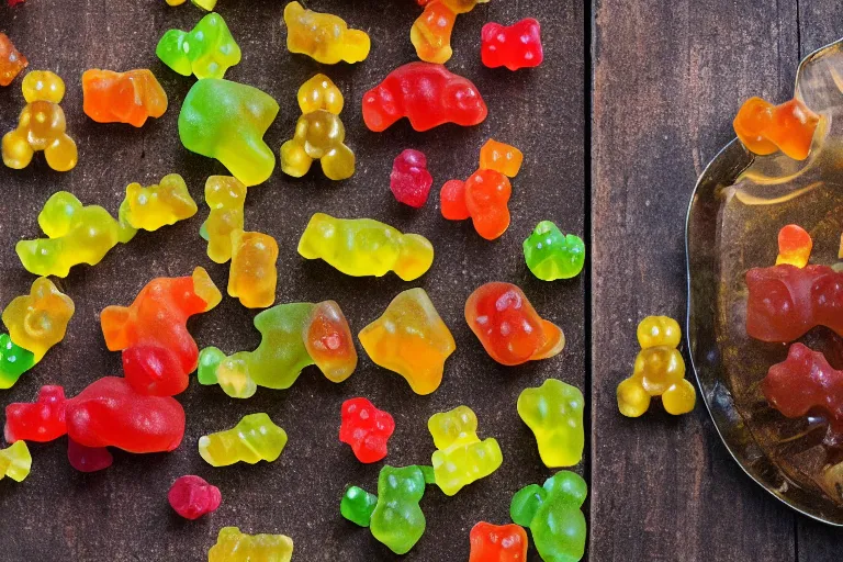 Image similar to wild gummy bears, nature photography, national geographic, cinematic lighting