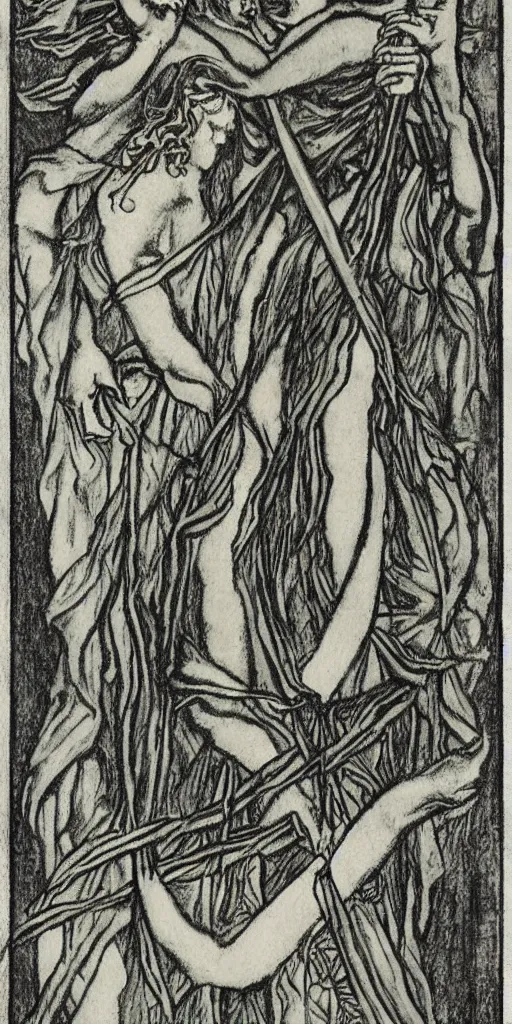 Prompt: the 2 of wands tarot card by Austin osman spare