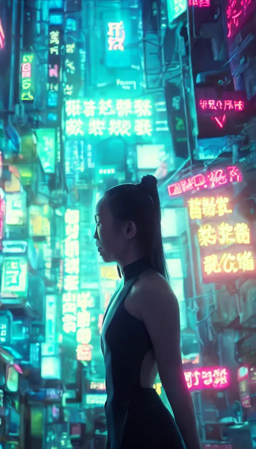 Image similar to olivia cheng, girl, altered carbon, highly detailed surreal neon big in japan vfx portrait of a android, stephen bliss, unreal engine, greg rutkowski, loish, rhads, beeple, makoto shinkai and lois van baarle, ilya kuvshinov, rossdraws, tom bagshaw, global illumination, detailed and intricate environment