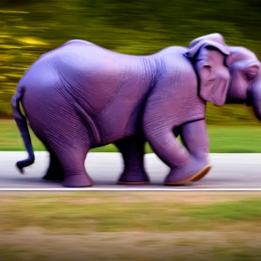 Image similar to purple elephant riding a ford mustang