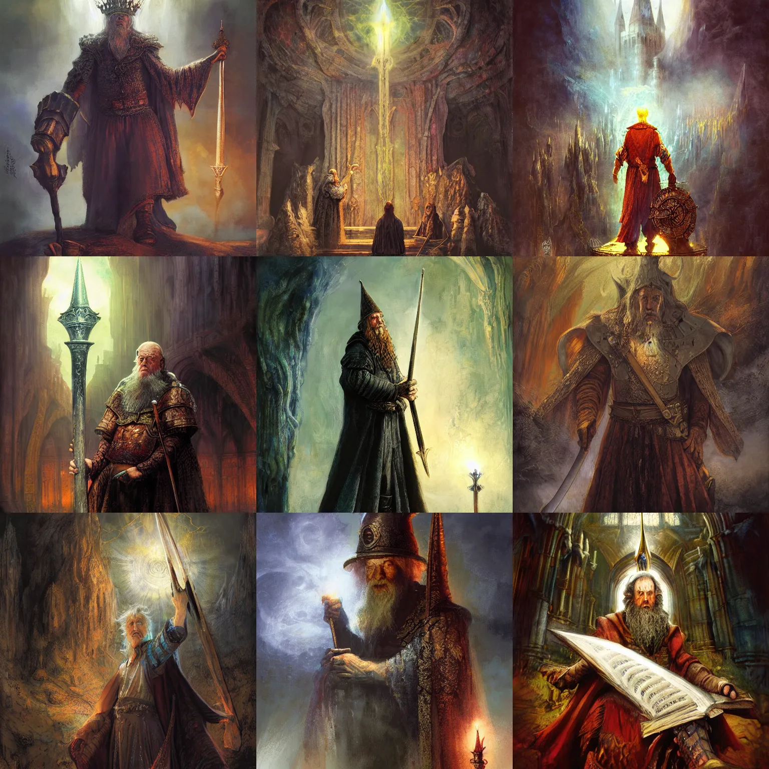 Prompt: merlin, the old, wise wizard, digital art by michael komarck, rembrandt, john anster fitzgerald. inspired by john boorman's excalibur ( 1 9 8 1 ). hyperrealistic, detailed, mystical, 8 k.