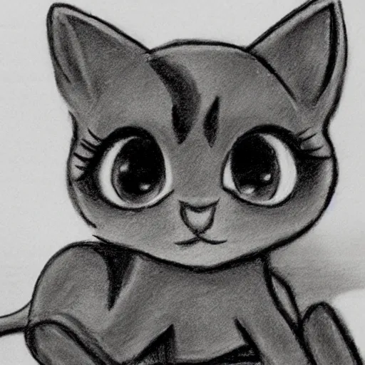 Image similar to littlest pet shop cat charcoal drawing highly detailed render