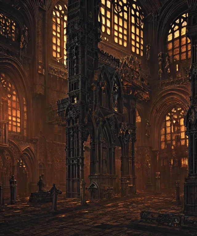 Image similar to steam necropolis, memento mori, gothic, neo - gothic, art nouveau, hyperdetailed copper patina medieval icon, stefan morrell, philippe druillet, ralph mcquarrie, concept art, steampunk, unreal engine, detailed intricate environment, octane render, moody atmospherics, volumetric lighting, ultrasharp, ominous, otherworldly