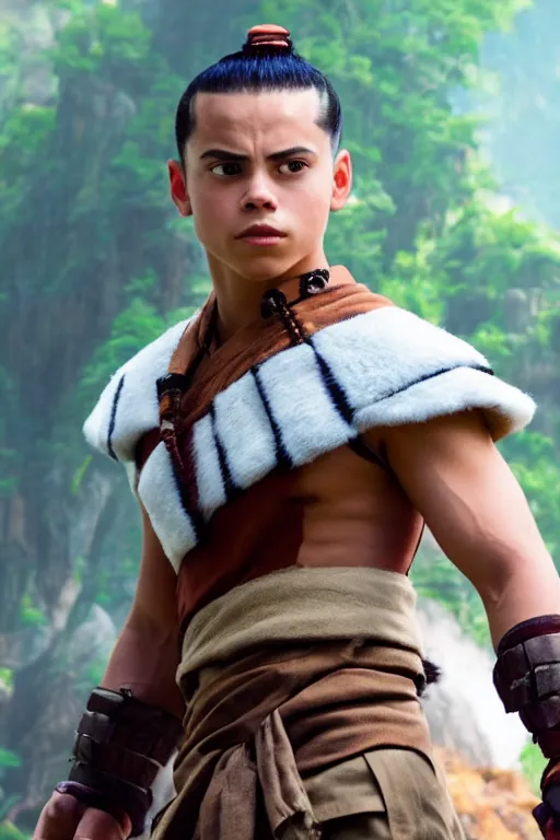 Image similar to jake t. austin as sokka in the live action remake of avatar the last airbender, 3 5 mm photography, highly detailed, cinematic lighting, 4 k