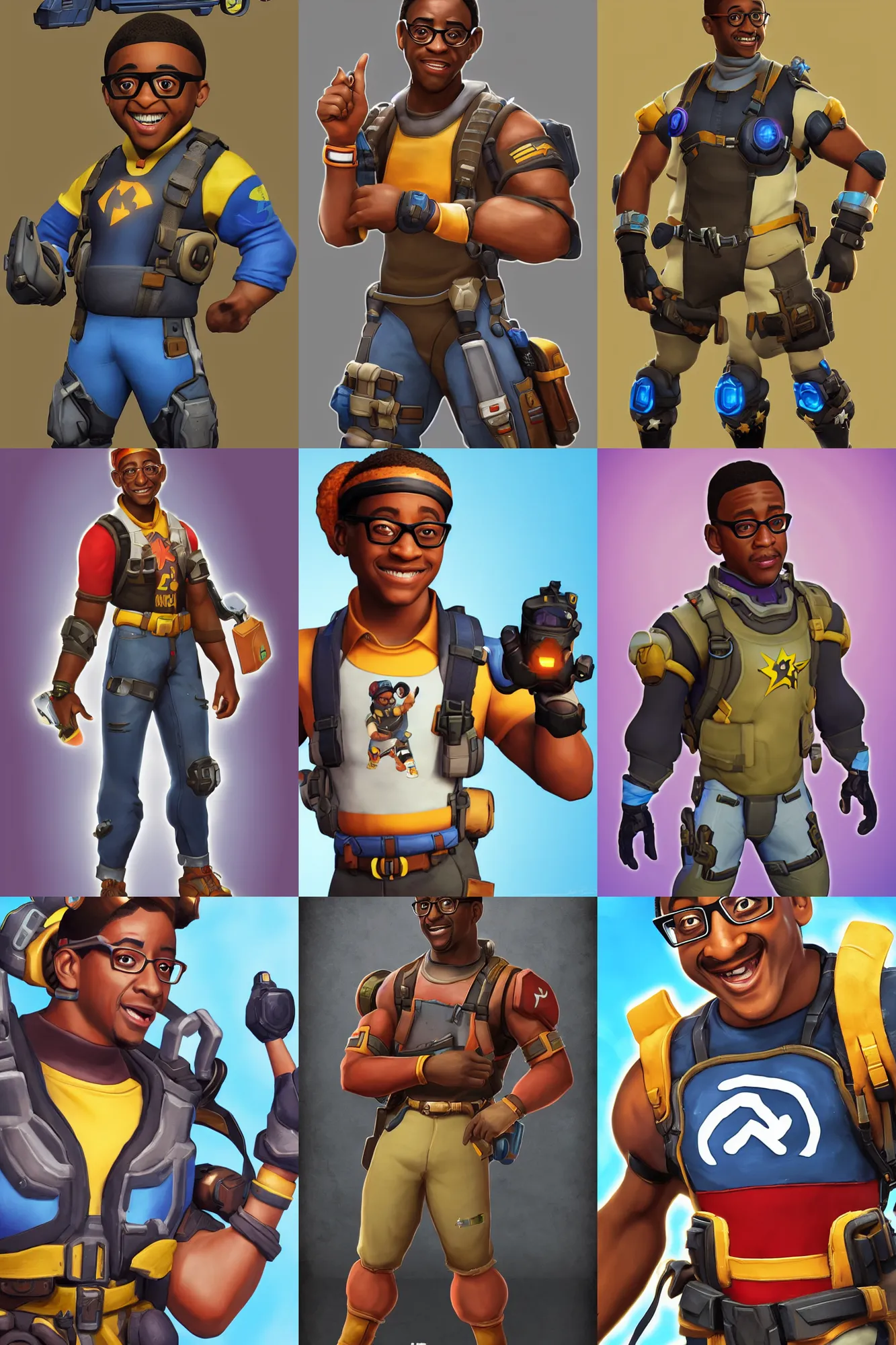 Prompt: Steve urkel as overwatch hero, class tank, character art closeup