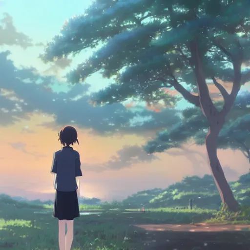 Image similar to art by makoto shinkai