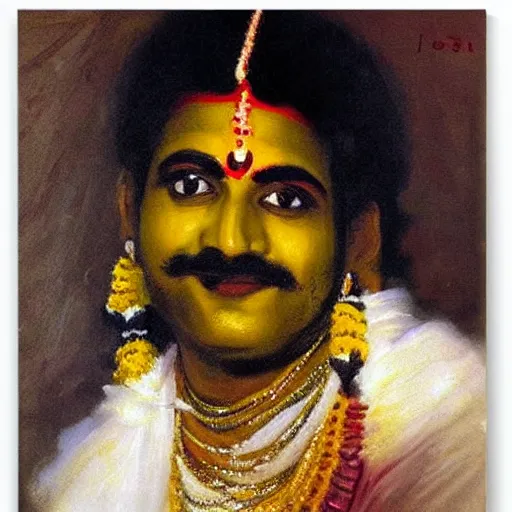 Image similar to portrait painting of a yakshagana artist by john singer sargent