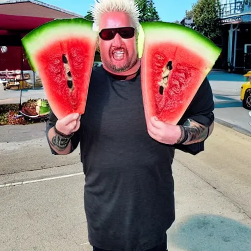 Prompt: Guy Fieri made of watermelon