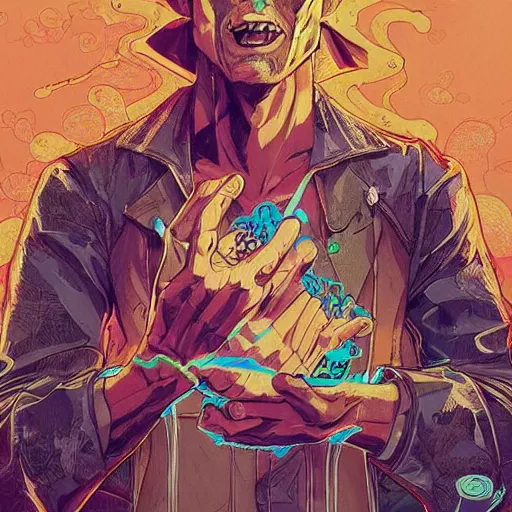 Prompt: a powerful psychic man emitting psychic power, psychic, psychic powers, detailed, highly detailed, hyper detailed, aesthetic!, trending on artstation, artstation, trending on tumblr, by jamie hewlett, by geof darrow, by artgerm, by loish, fantasy, fantasy aesthetic,