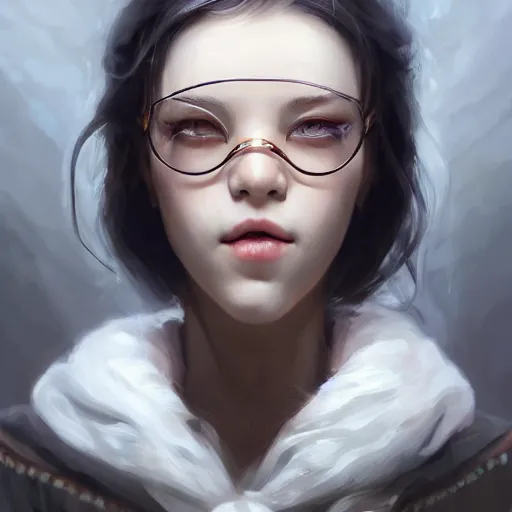 Image similar to squid games a mouth a bit open, two eyes half closed and half a smile on her soul makes a beautiful portrait on the wall. by artgerm, alina ivanchenko, ruan jia and mandy jurgens