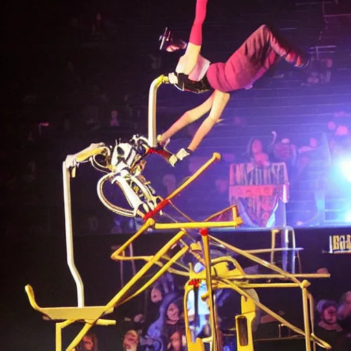 Prompt: robot circus performance, incredible acrobatics