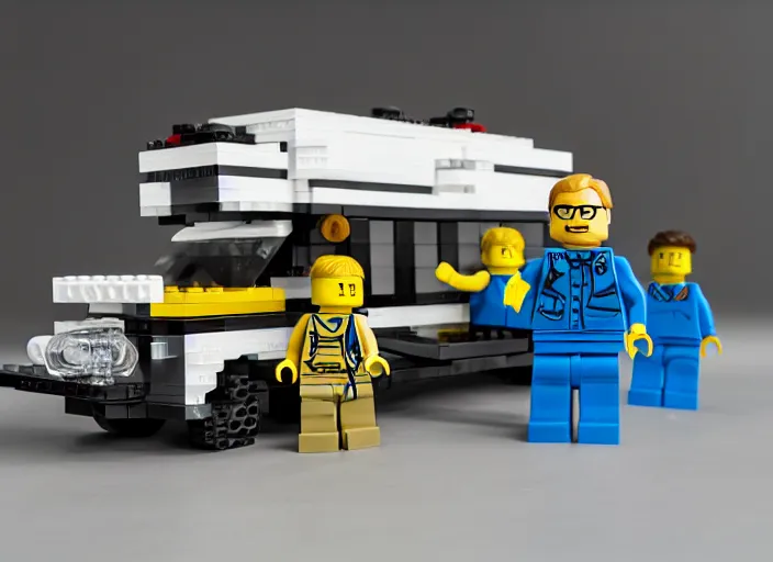 Image similar to product photo still of walter white winnebago lego playset, 8 k, 1 2 0 mm macro, f 1. 8, studio lighting, key light