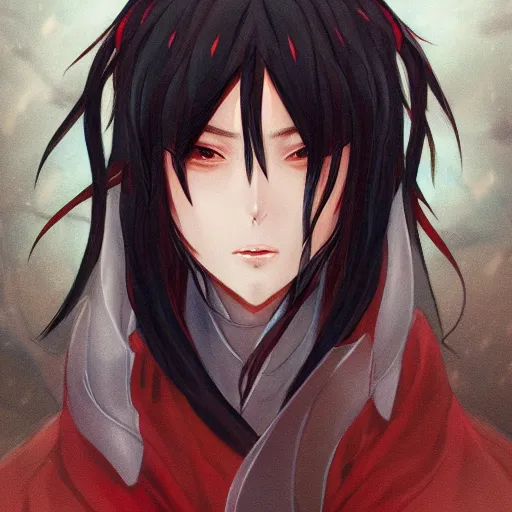 Prompt: headshot portrait of Wei Wuxian, anime character art, beautiful detail, extreme detail, artstationhd, NIXEU, WLOP, long hair, black hair, official artwork, trending on artstation