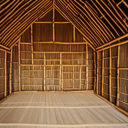 Prompt: interior of a bamboo palace, architectural photography