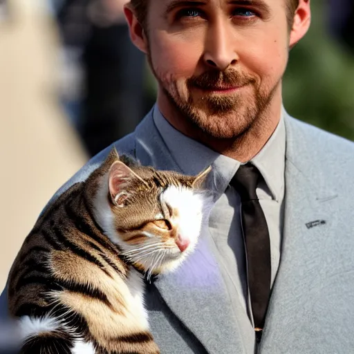 Image similar to ryan gosling in a cat costume