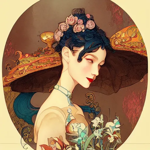 Image similar to portrait of a victorian era duc, princess girl, stylized illustration by peter mohrbacher, moebius, mucha, victo ngai, colorful comics style