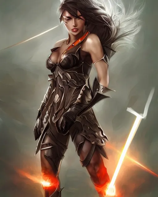 Prompt: The successful warrior is the average man with laser-like focus, artwork by artgerm, gladiator, elegant, seductive, full shot