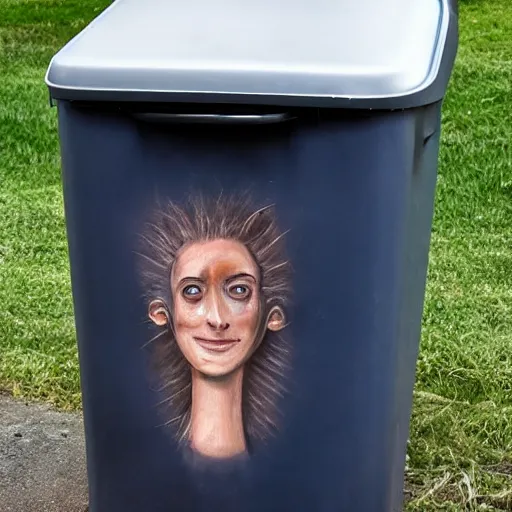 Image similar to a garbage can with human features,