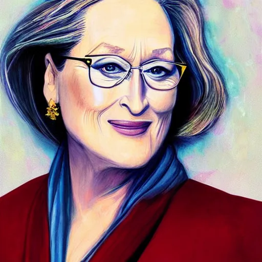 Prompt: “Meryl Streep portrait, Lauren YS”