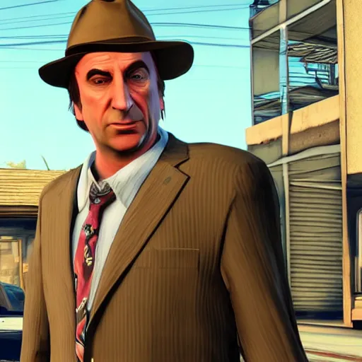 Image similar to saul goodman as a grand theft auto 5 character