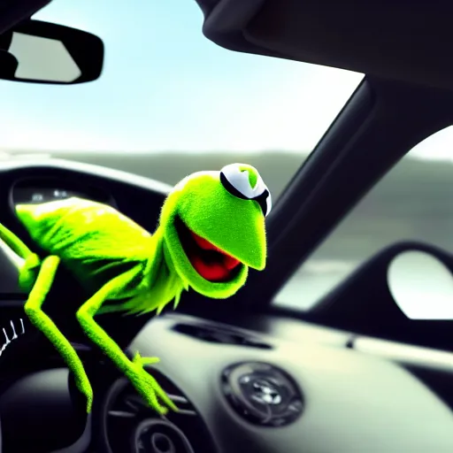 Image similar to kermit driving a car, wlop, marrakech, cinematic lighting, hyperdetailed, 8 k realistic, symmetrical, global illumination, radiant light,, frostbite 3 engine, cryengine, dof, trending on artstation, digital art, chanel