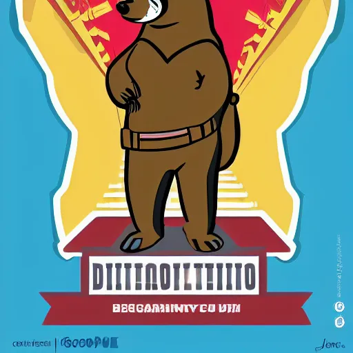 Image similar to Propaganda poster of a dictator bear, sticker, highly detailed, colorful, illustration, drama, smooth and clean vector curves, no jagged lines, vector art, smooth