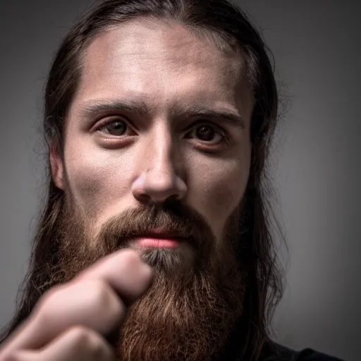 Prompt: jesus christ taking a selfie and posing for a photo, award winning photography, hdr, studio lighting, dynamic pose, medium close shot, shot on canon eos r 5, f / 2. 5,